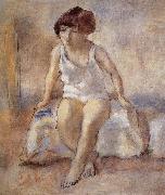 Jules Pascin The maiden wear the white underwear from French oil painting